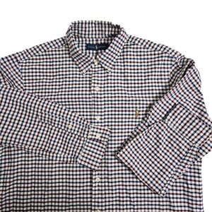 Ralph Lauren Large‎ Burgundy Navy Plaid Preppy Oxford Button Down Ivy Classic